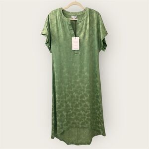 S’EDGE Bright Green Palm Print Tropical Beachy Summer Maxi Dress Cover Up- Small